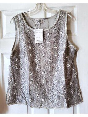 VINTAGE CERVELLE TANK TOP EMBROIDERED BEADED FAUX PEARLS  L MADE IN INDIA NWT